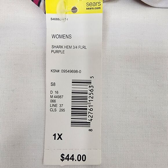 Simply Emma Womens Top Size 1X Beaded Shark Hem 3/4 Sleeve Floral Print Split V - Picture 11 of 14